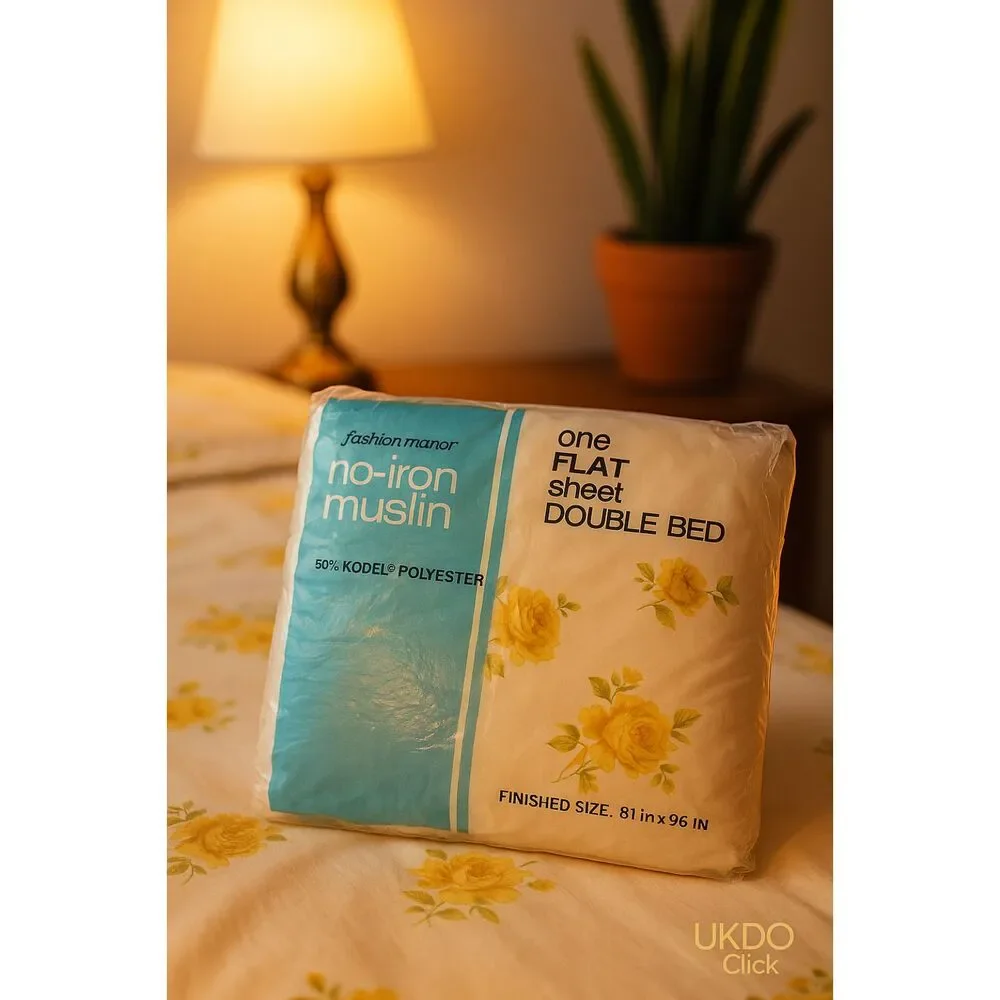 Vintage Fashion Manor No-Iron Muslin Flat Sheet Double Bed 81x96 Yellow Floral